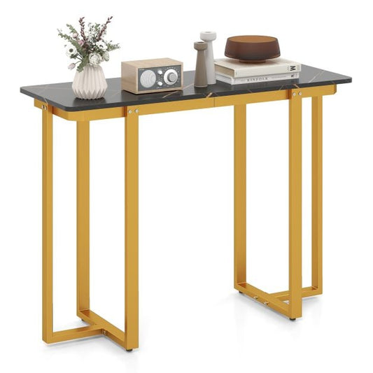 Modern Faux Marble Entryway Console Table with Geometric Metal Frame-Grey