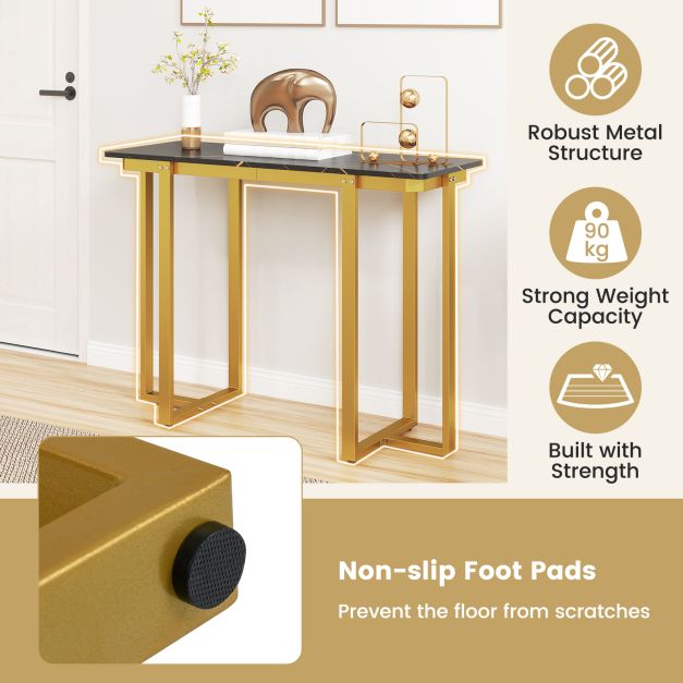 Modern Faux Marble Entryway Console Table with Geometric Metal Frame-Grey