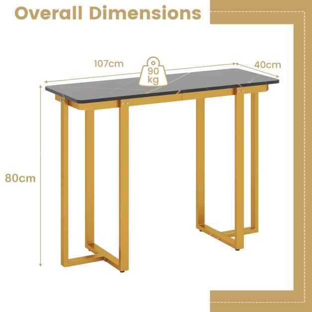 Modern Faux Marble Entryway Console Table with Geometric Metal Frame-Grey
