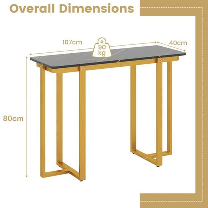 Modern Faux Marble Entryway Console Table with Geometric Metal Frame-Grey