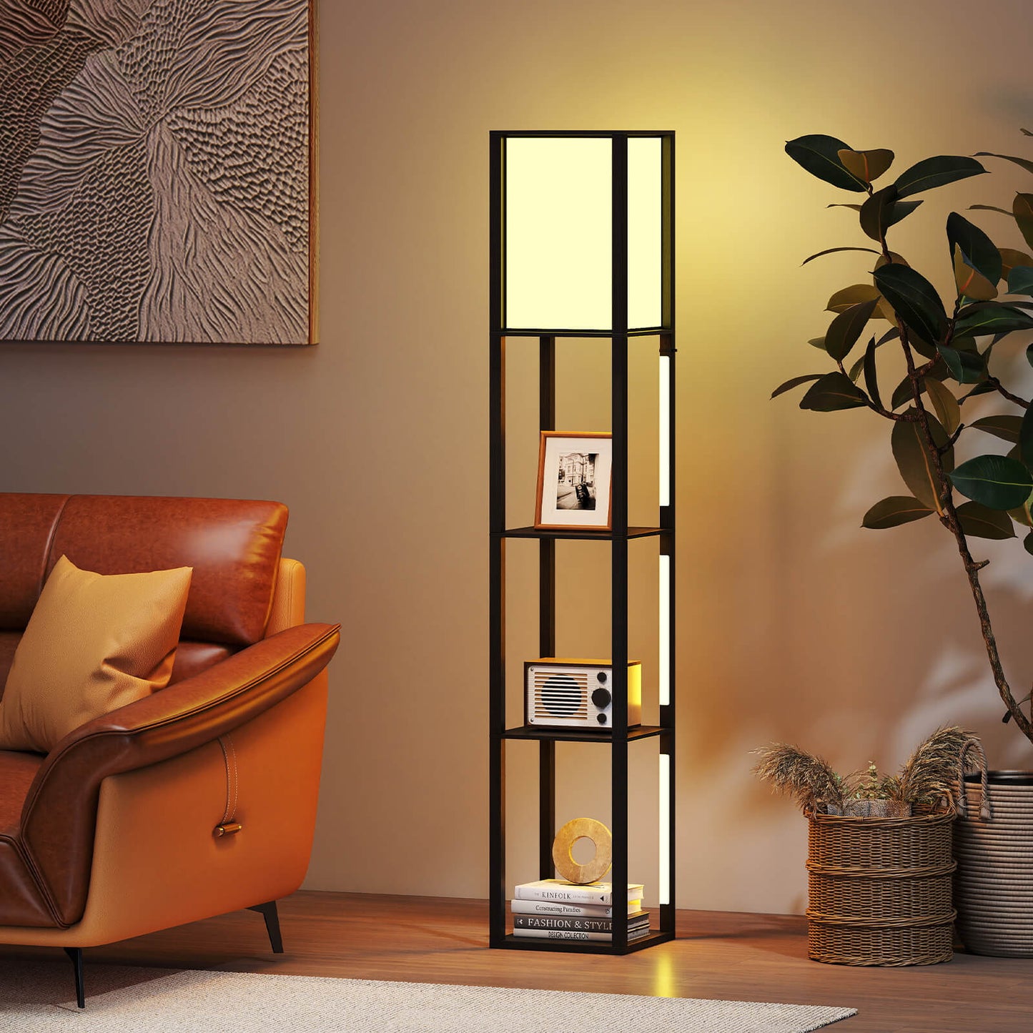 Modern Floor Lamp with 3 LED Strips and Lampshade for Living Room Bedroom
