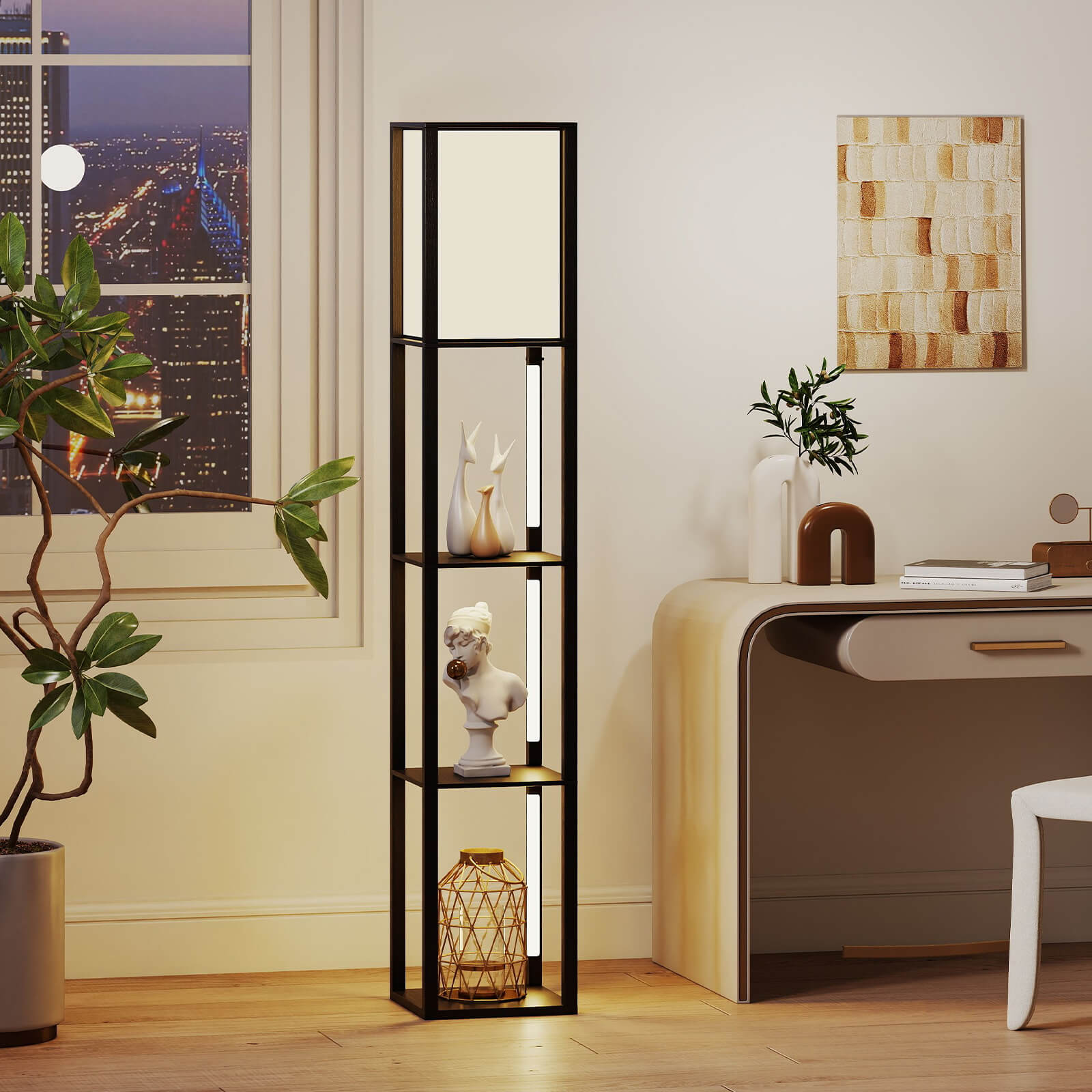 Modern Floor Lamp with 3 LED Strips and Lampshade for Living Room Bedroom