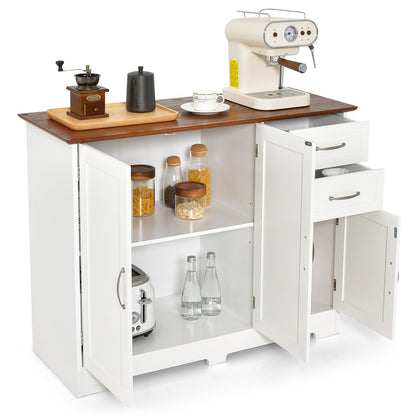 Modern Kitchen Sideboard Storage Cabinet with Adjustable Shelf and Drawers-White