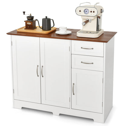 Modern Kitchen Sideboard Storage Cabinet with Adjustable Shelf and Drawers-White