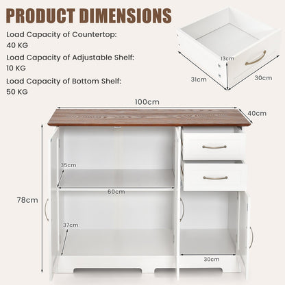 Modern Kitchen Sideboard Storage Cabinet with Adjustable Shelf and Drawers-White