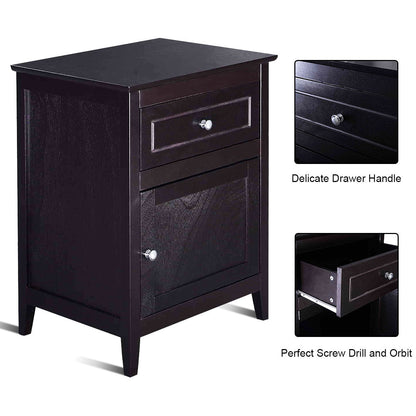 2-Tier Modern Badroom Nightstand with Drawer-Espresso