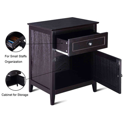 2-Tier Modern Badroom Nightstand with Drawer-Espresso