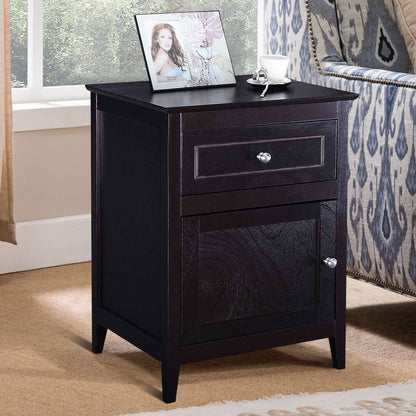 2-Tier Modern Badroom Nightstand with Drawer-Espresso