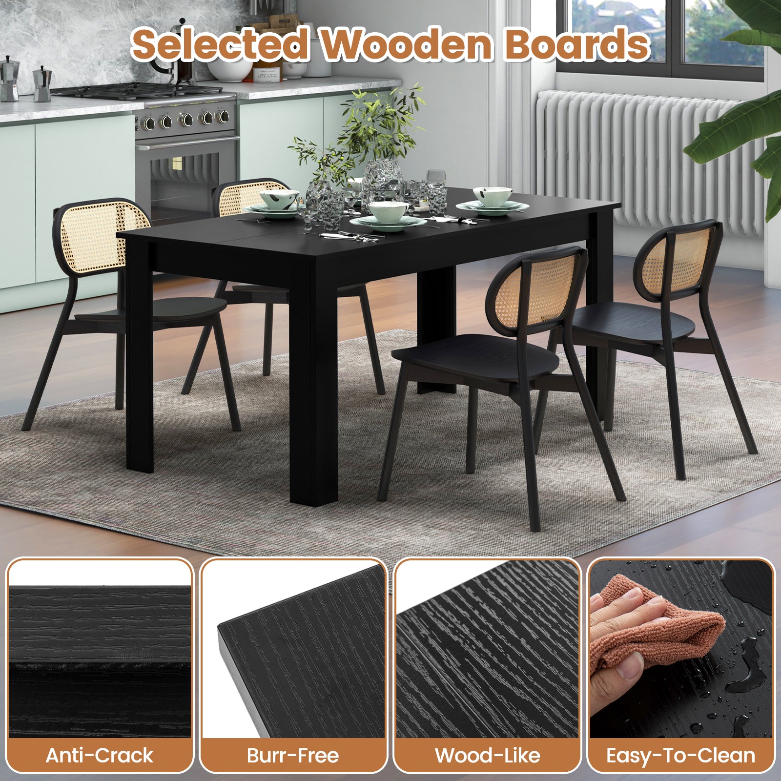 Modern Rectangular Kitchen Table for Breakfast Nook, Kitchen-Black
