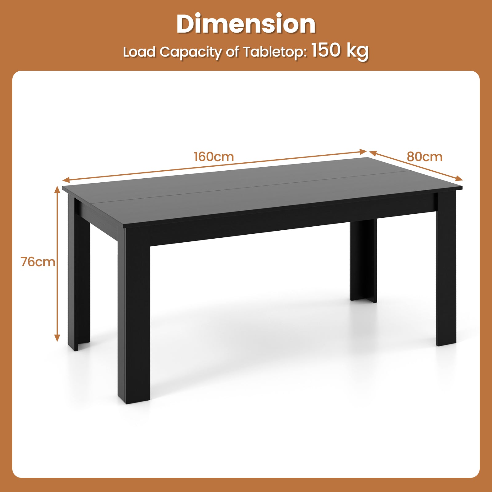Modern Rectangular Kitchen Table for Breakfast Nook, Kitchen-Black