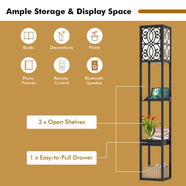 3-Layers Free-standing Light with 2 USB Charging Ports and Storage Drawer