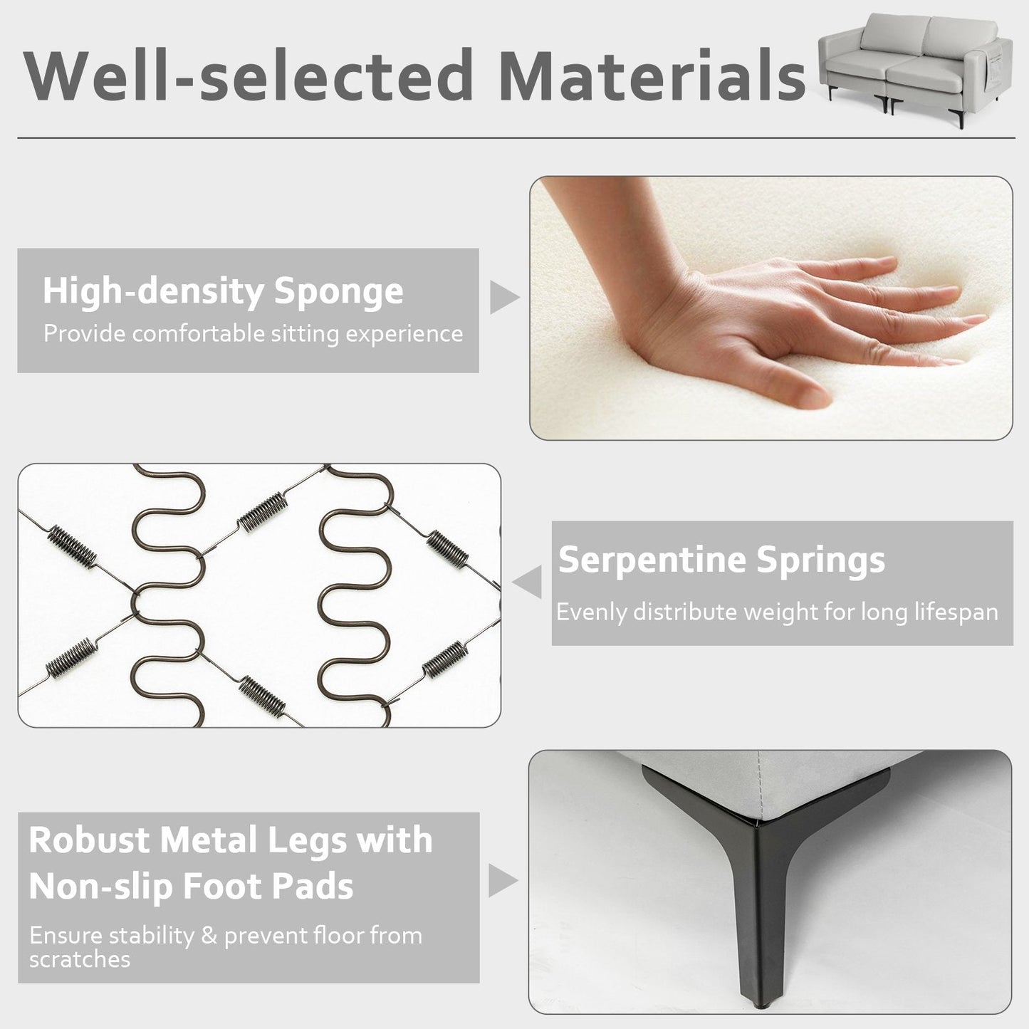 Modern 2-Seat Modern Sofa Couch with Detachable Remote Control Holder-Light Grey