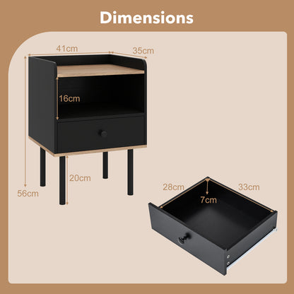Modern Sofa Side Table with Drawer and Metal Legs for Small Spaces-Black-1 Piece