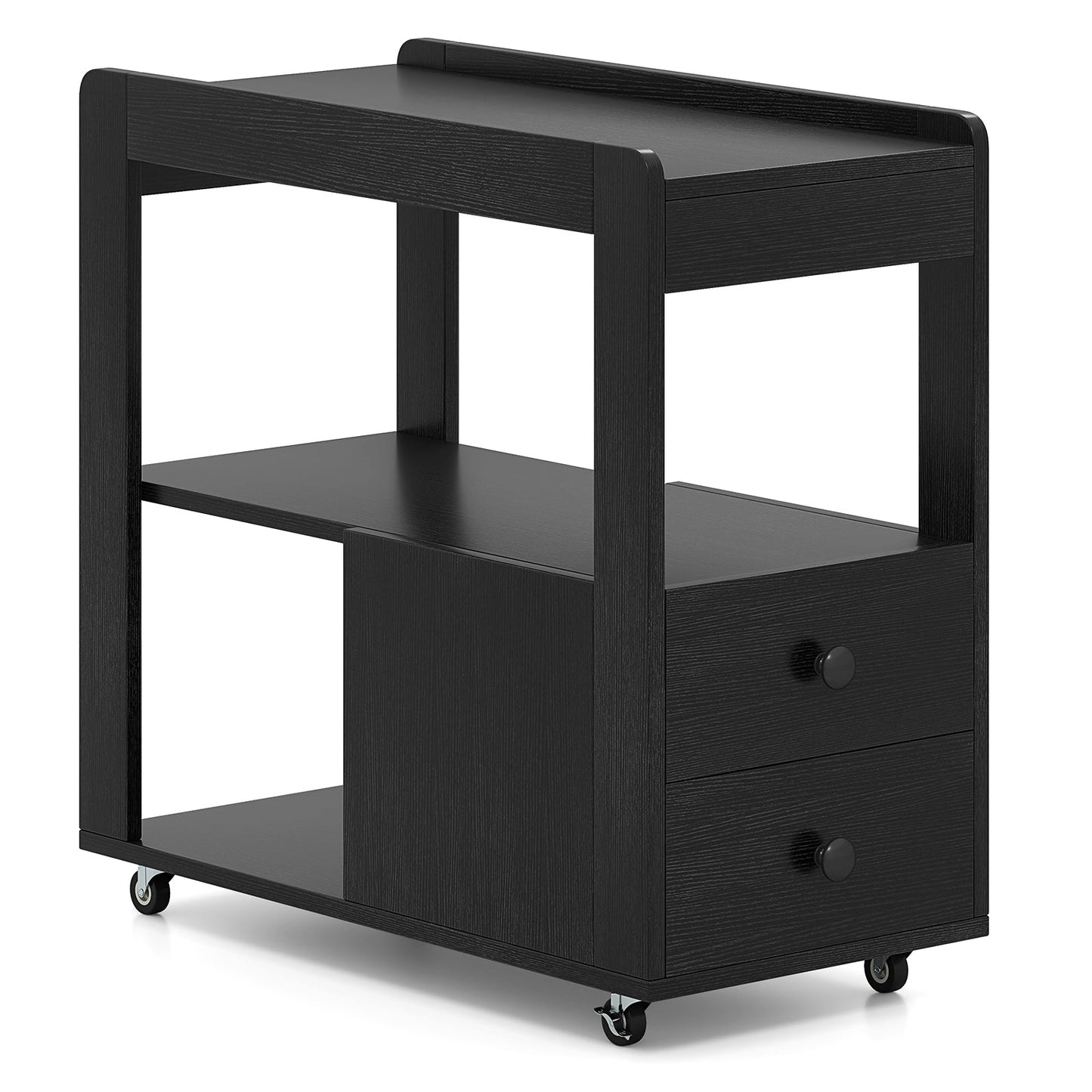 Modern 2-Drawer Sofa Side Table with Open Shelves-Black
