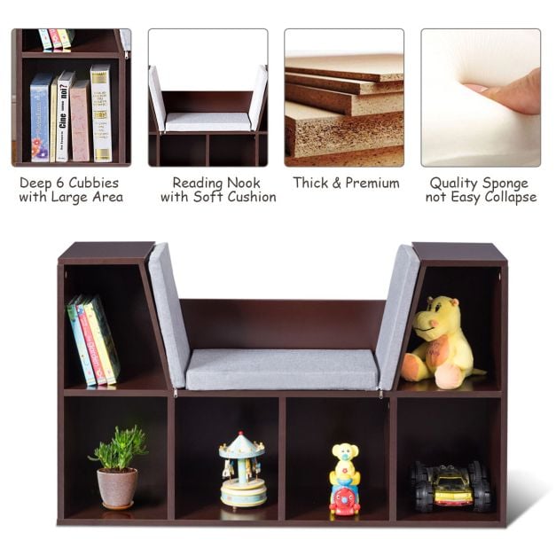 Modern Storage Organizer Cabinet with Seat Cushion-Dark Brown