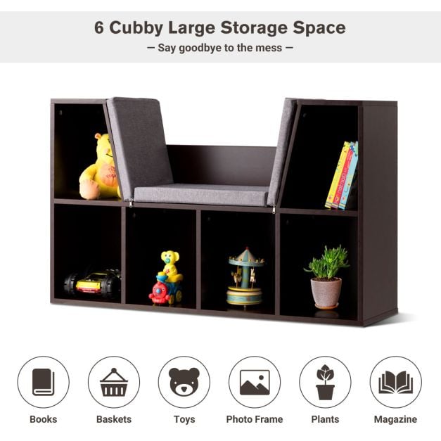 Modern Storage Organizer Cabinet with Seat Cushion-Dark Brown