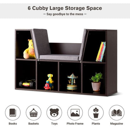 Modern Storage Organizer Cabinet with Seat Cushion-Dark Brown