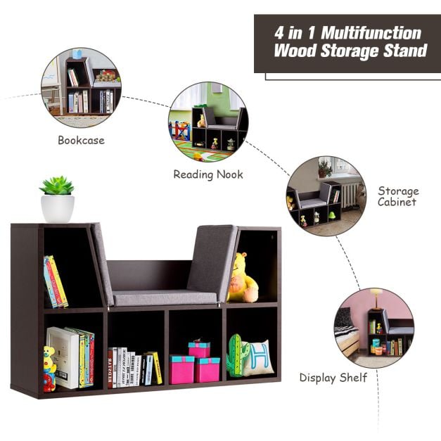 Modern Storage Organizer Cabinet with Seat Cushion-Dark Brown