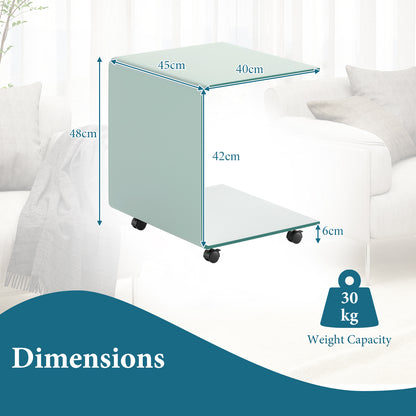 Modern Tempered Glass Side Table with 2-tier Shelf-White