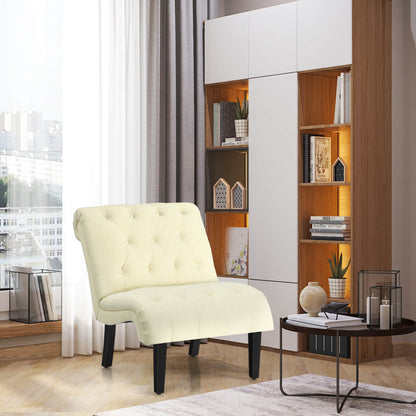 Modern Upholstered Accent Chair with Button Tufted Linen Fabric-Beige