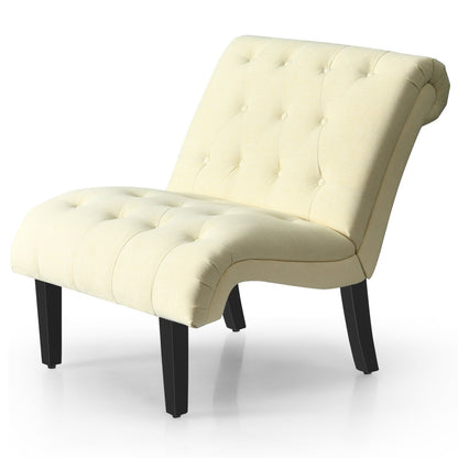 Modern Upholstered Accent Chair with Button Tufted Linen Fabric-Beige