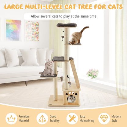 Modern Wooden Cat Tree Tower with Cat House