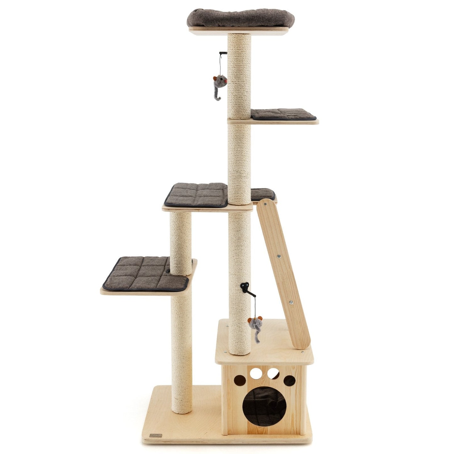 Modern Wooden Cat Tree Tower with Cat House