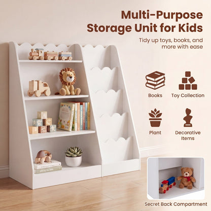 Montessori Kids Bookshelf with 5-Tier Scalloped Shelves for Nursery and Kids Room-White