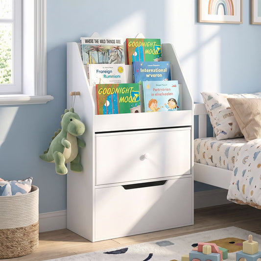 Montessori Wooden Toddler Bookcase & Toy Storage Organizer for Nursery-White