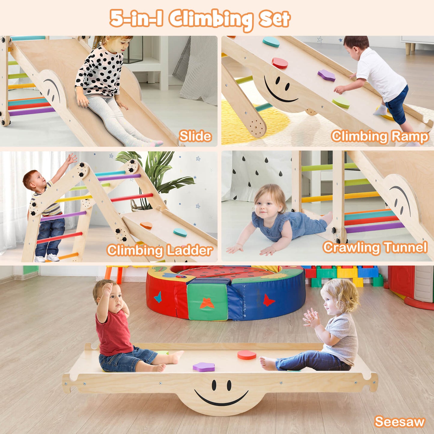 Montessori Climbing Set for Toddlers Foldable with Fun Seesaw-Colourful
