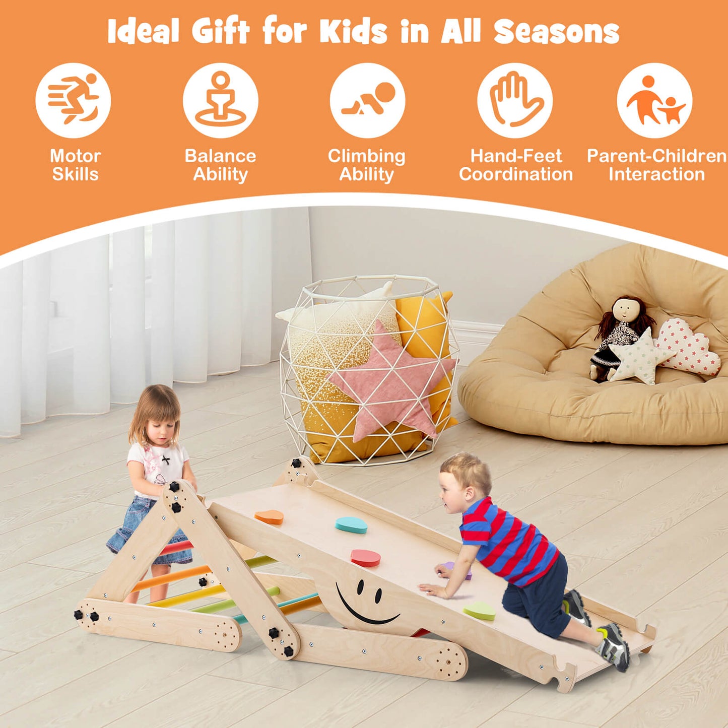 Montessori Climbing Set for Toddlers Foldable with Fun Seesaw-Colourful