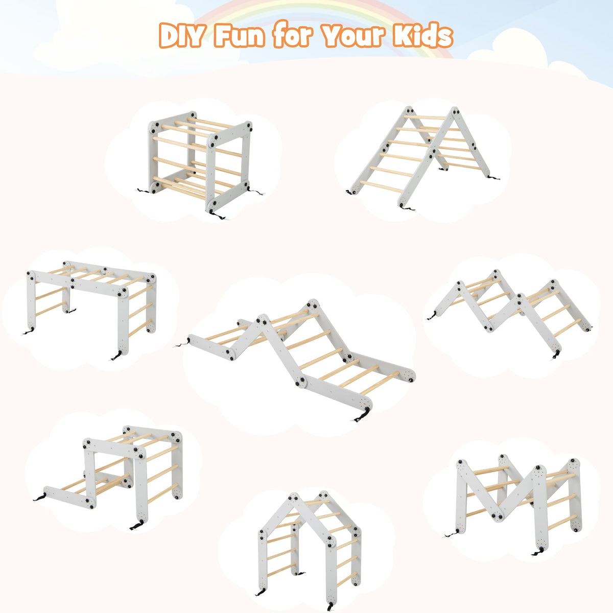 Montessori Climbing Set for Toddlers Foldable with Fun Seesaw-Grey
