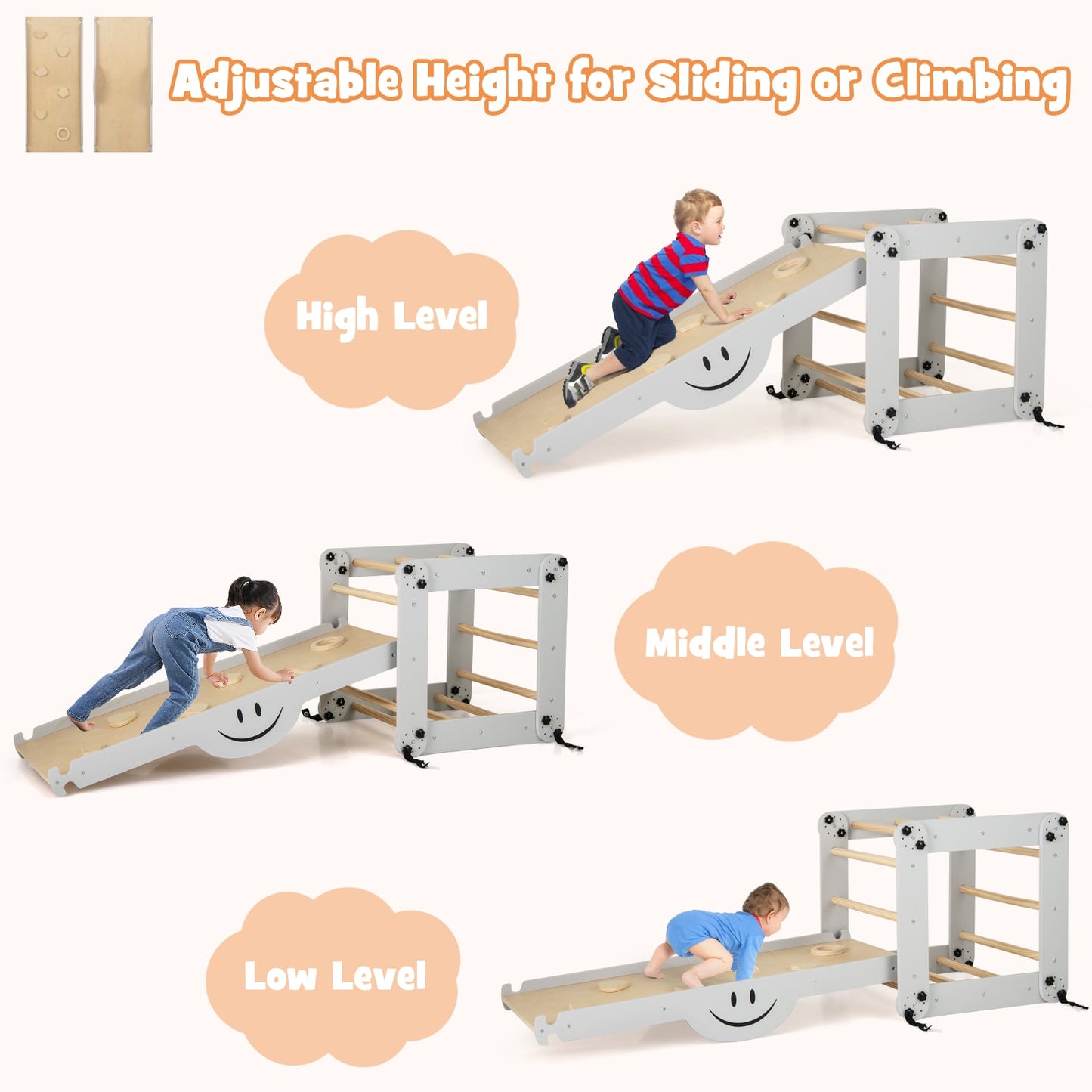 Montessori Climbing Set for Toddlers Foldable with Fun Seesaw-Grey