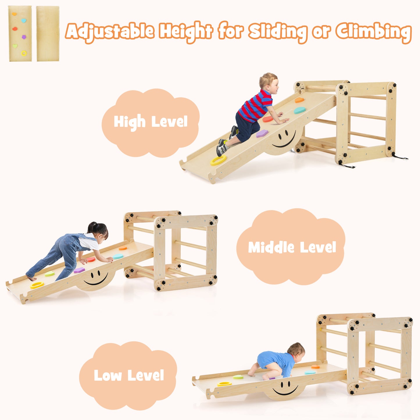 Montessori Climbing Set for Toddlers Foldable with Fun Seesaw-Natural