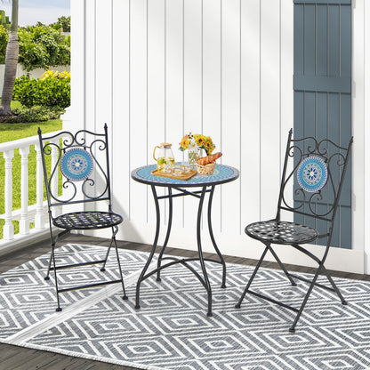 Mosaic Chairs for Patio Set of 2 Metal Folding Chairs with Decorative Backrest
