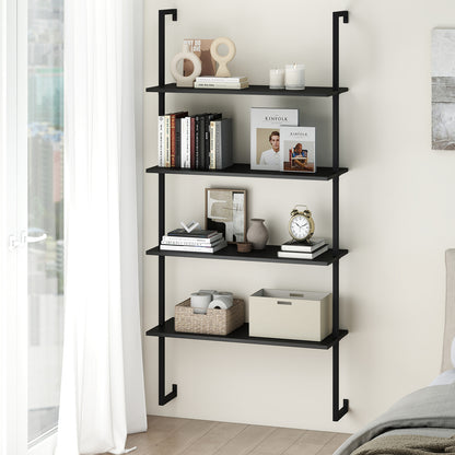 4-Tier Wall-Mounted Bookshelf with Metal Frame for Living Room-Black