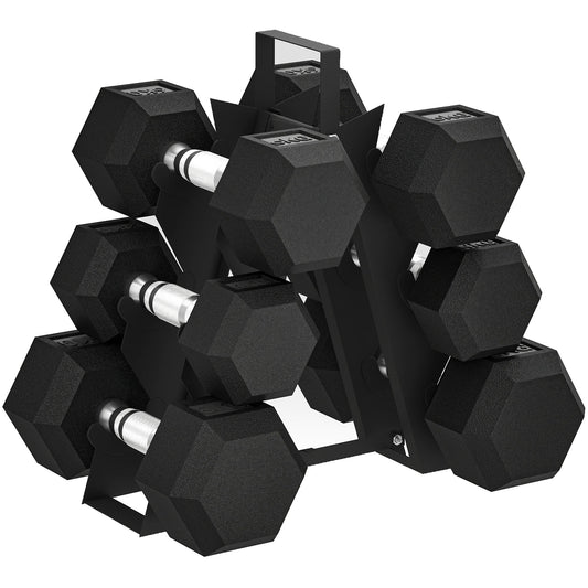 SPORTNOW Hex Dumbbell Set with Weights Storage Rack, Rubber Coated Dumbbells, Non-Slip Chrome Handles, Space-Saving for Home Gym Weight Lifting Strength Training, 2 x 2kg, 2 x 5kg, 2 x 8kg
