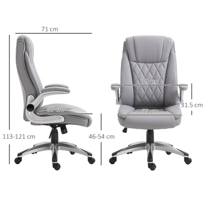 Vinsetto High Back Executive Office Chair Home Swivel PU Leather Ergonomic Chair, with Flip-up Arm, Wheels, Adjustable Height, Grey