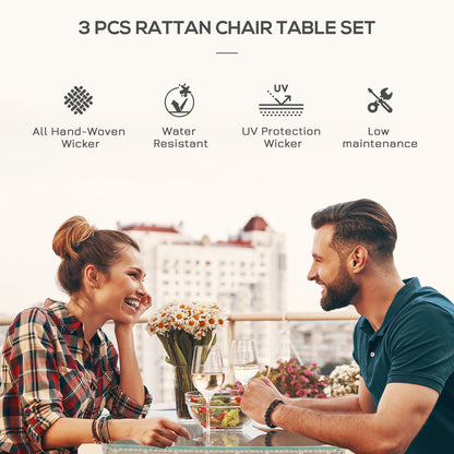 Outsunny 3-częściowy zestaw bistro z rattanu, zestaw mebli ogrodowych z wikliny z 2-poziomowym stolikiem kawowym i krzesłami, zmywalne poduszki, na taras zewnętrzny i balkon, szary