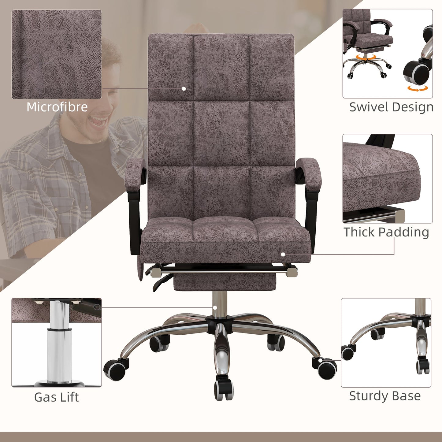 Vinsetto Massage Office Chair, Ergonomic Desk Chair, Comfy Work Study Chair with Heat, Padded Seat, 135¡ Reclining Back and Footrest for Home Office, Charcoal Grey