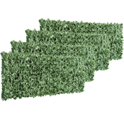 Outsunny 4-Piece Artificial Leaf Hedge Screen Privacy Fence Panel for Garden Outdoor Indoor Decor, Dark Green, 2.4M x 1M