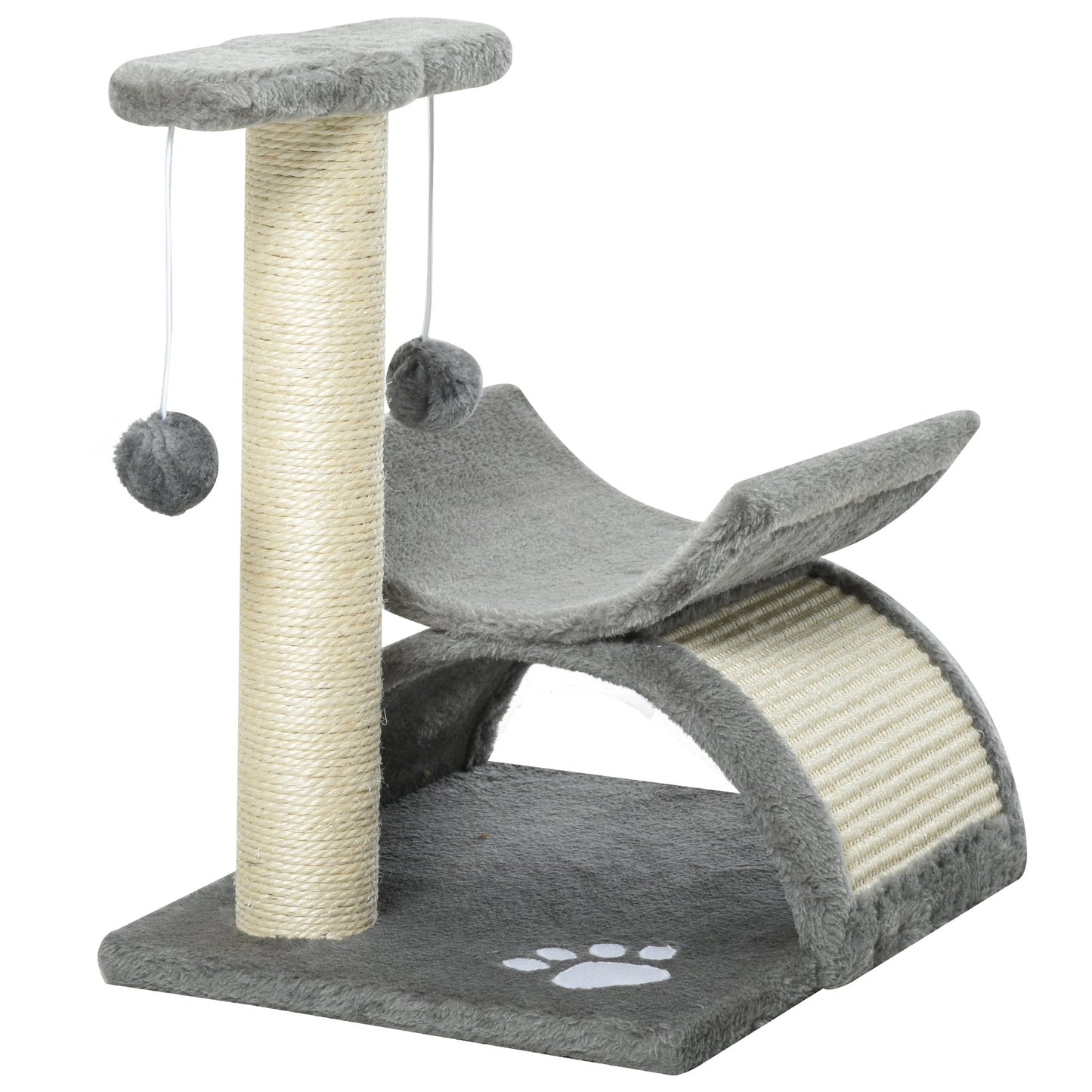 PawHut Cat Tree, Cat Tower for Kittens, Small Cat Condo with Rotatable Top Bar, Sisal Scratching Post, Tunnel, Dangling Balls - Grey