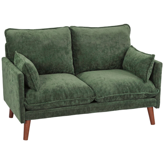 HOMCOM 2 Seater Sofa, Loveseat Sofa with Spring Cushions, Wide and Deep Seat, Wood Legs, Green