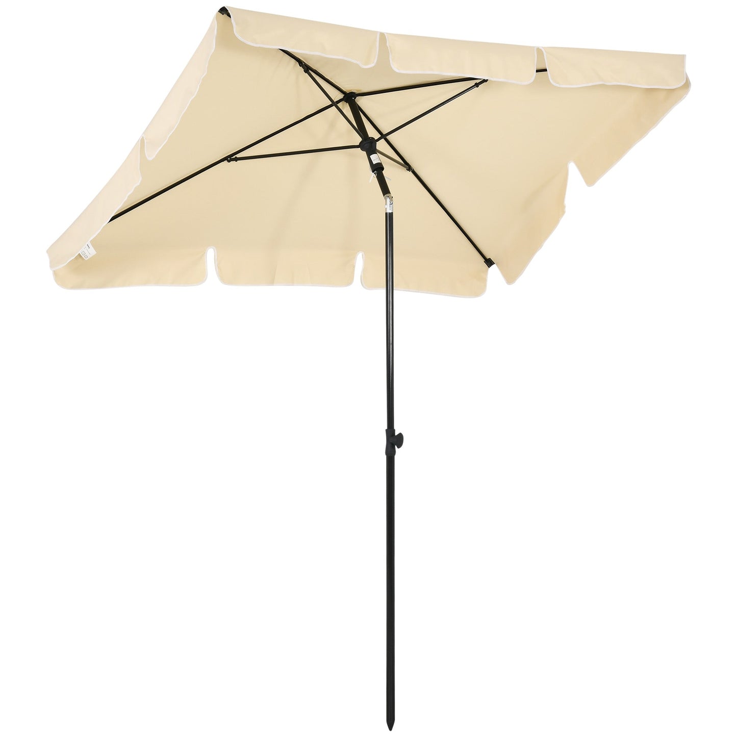 Outsunny Garden Parasol Umbrella, Outdoor Market Table Umbrella with Ruffles & Aluminium Pole, Rectangular Tilting Parasol Sun Shade Canopy, 2 x 1.3m, Beige