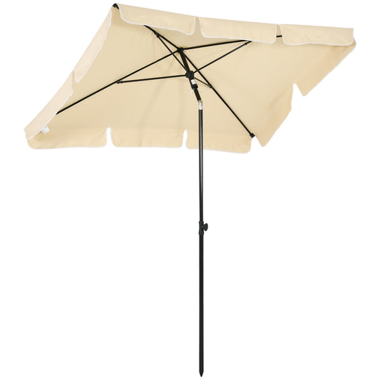 Outsunny Garden Parasol Umbrella, Outdoor Market Table Umbrella with Ruffles & Aluminium Pole, Rectangular Tilting Parasol Sun Shade Canopy, 2 x 1.3m, Beige