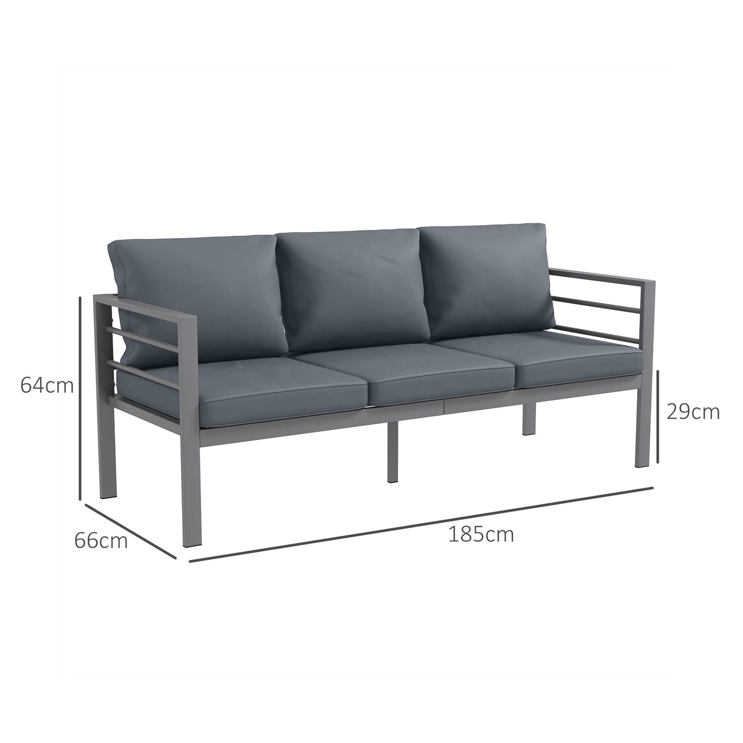 Outsunny Aluminium Three-Seater Garden Bench, with Cushions - Grey