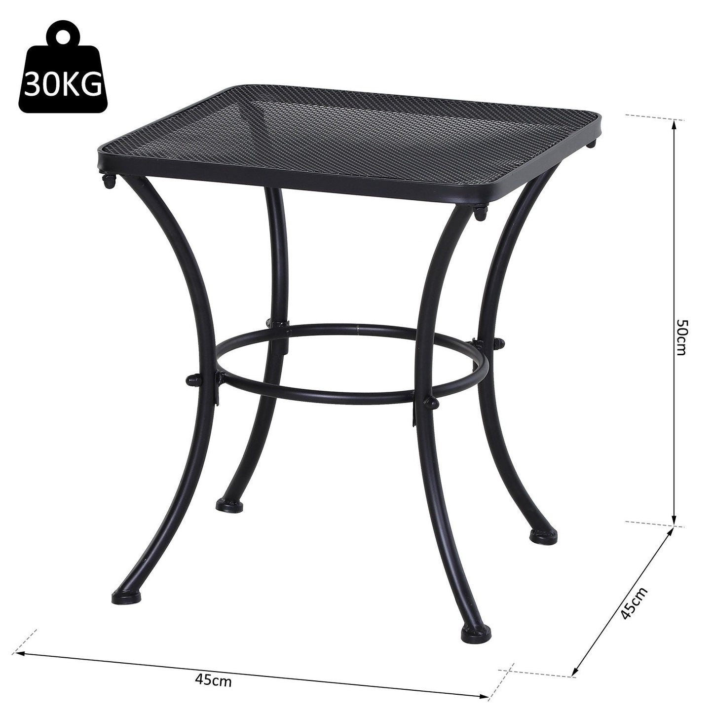 Outsunny Square Garden Metal Bistro Table Outdoor Patio Coffee Side Desk - Black 45L X 45W X 50H CM