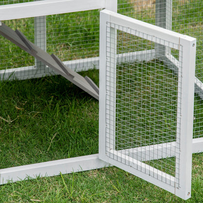 PawHut Two-Tier Rabbit Hutch, with Sunlight Panel Roof, Slide-Out Tray - Grey