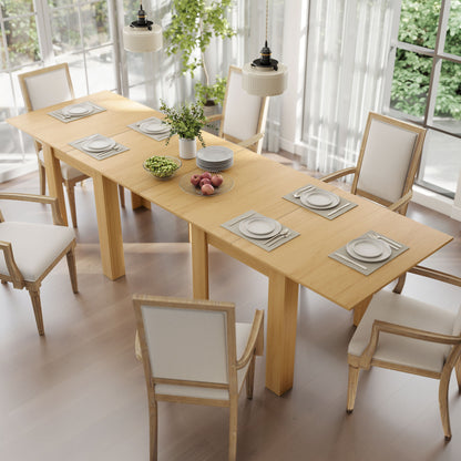 HOMCOM Extendable Rectangular Dining Table for 4 to 6 People, 70-140 cm Kitchen Table, Felt Pads, Natural Wood