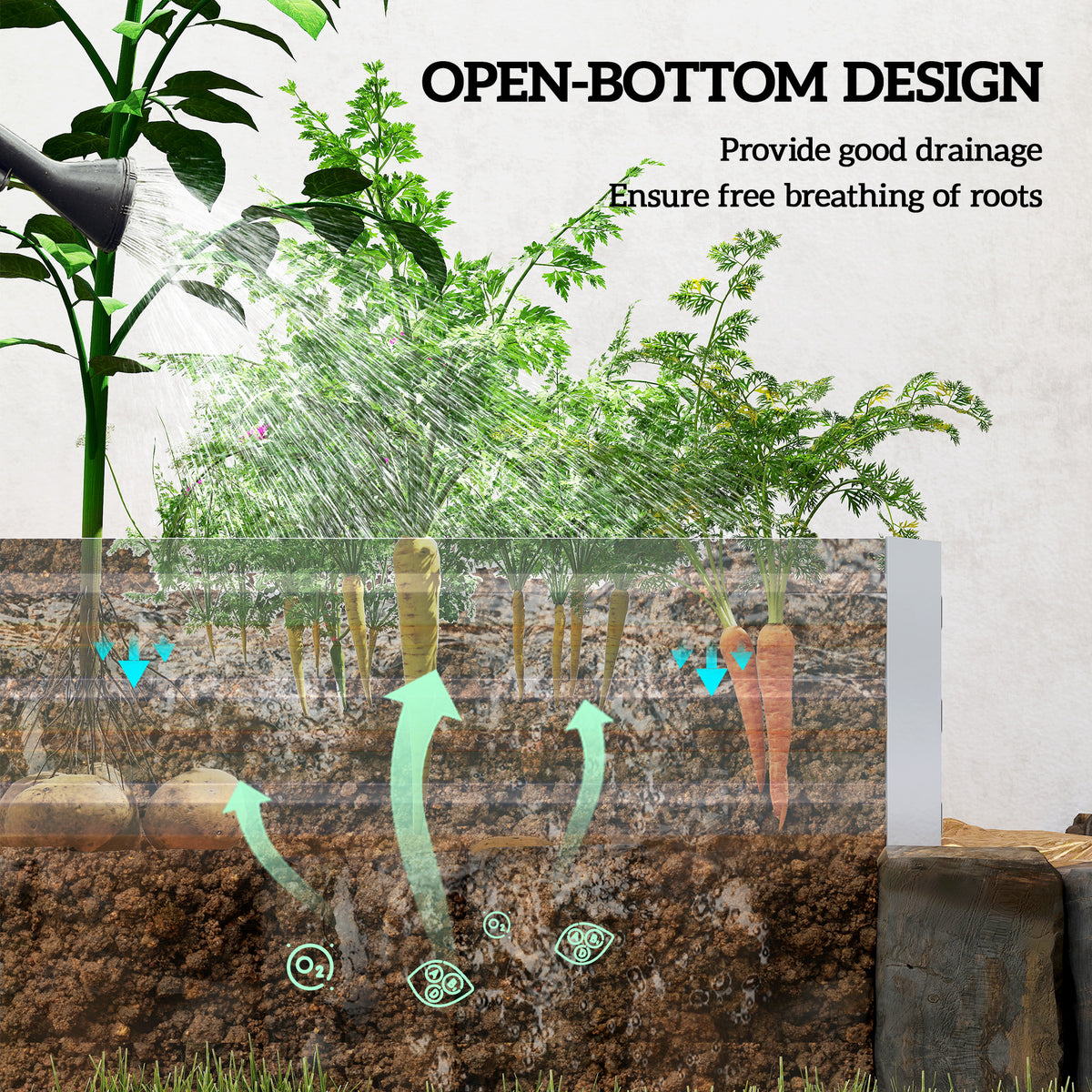 Outsunny Metal Raised Garden Bed Planter Box Outdoor Planters for Growing Flowers, Herbs, Green, Silver
